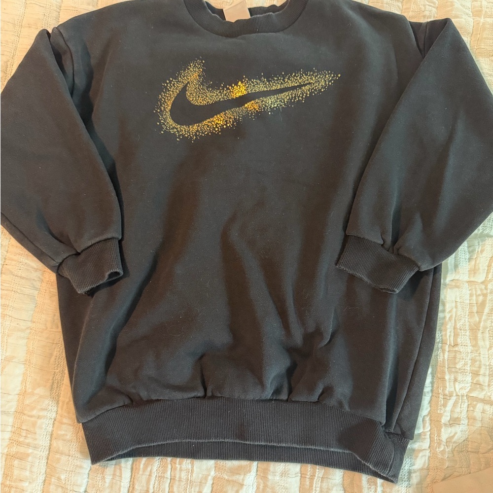 Nike Black Crewneck Sweatshirt with Yellow Swoosh Splash